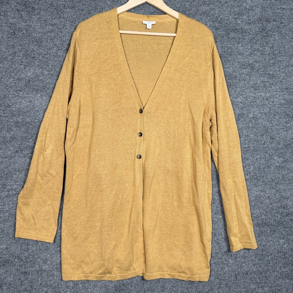 J.Jill Sz XL Cardigan Cream Linen Rayon Blend Long Duster Knit Button Minimalist